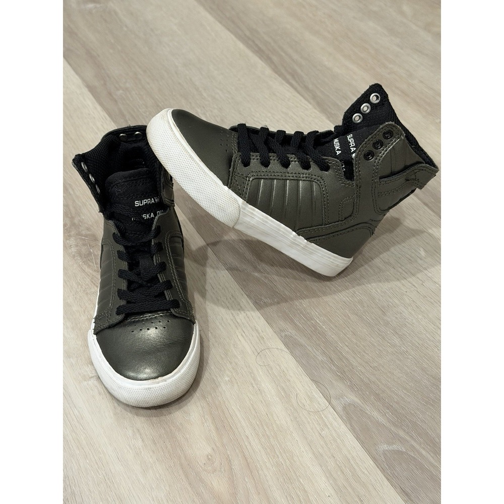 Supra Muska High Top Skate Shoes Kids US 11 EU 29 Metallic Pewter Y2K Streetwear